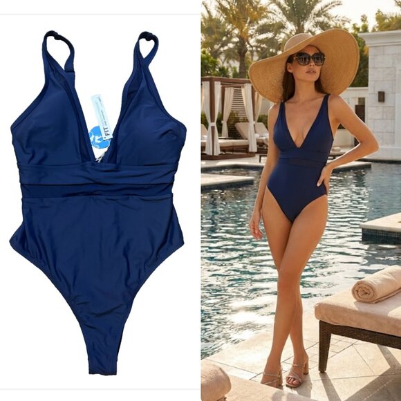 Cupshe Other - CUPSHE Navy Blue One Piece Swimsuit Size 0X NWT Tummy Control